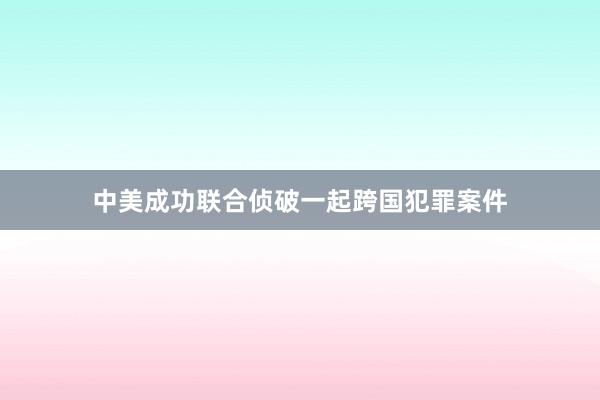 中美成功联合侦破一起跨国犯罪案件